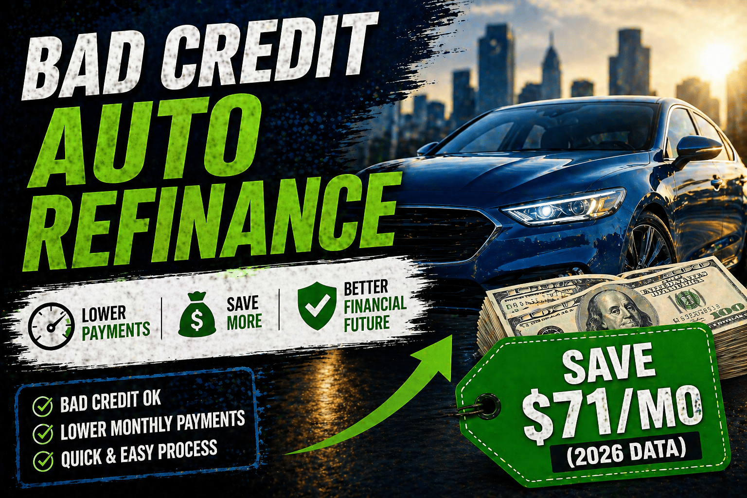 Bad Credit Auto Refinance: Save $71/Mo (2026 Data)
